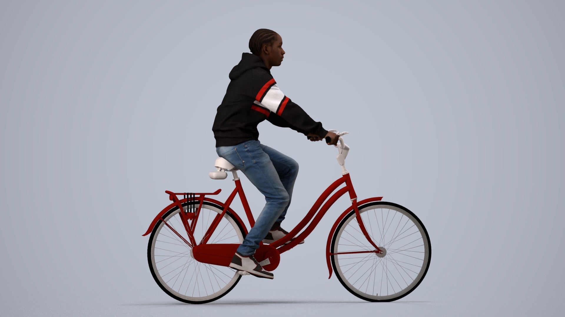 realistic 3D boy casual cycling, scanned archviz people for Blender and 3ds Max, side view render