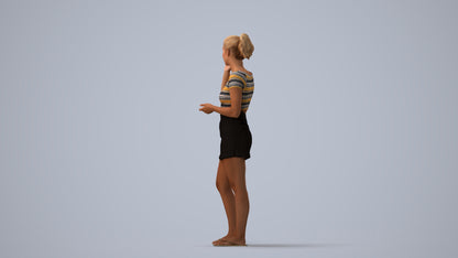 realistic 3D woman casual standing, scanned archviz people for Blender and 3ds Max, three-quarter view render