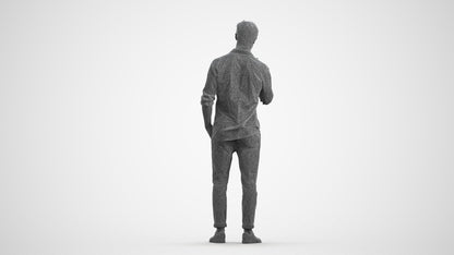 scanned 3D man casual standing, photogrammetry people for Enscape and V-Ray, wireframe front view