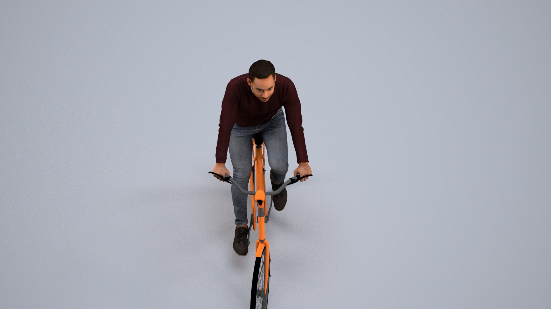 realistic 3D man casual cycling, scanned archviz people for Blender and 3ds Max, back view render
