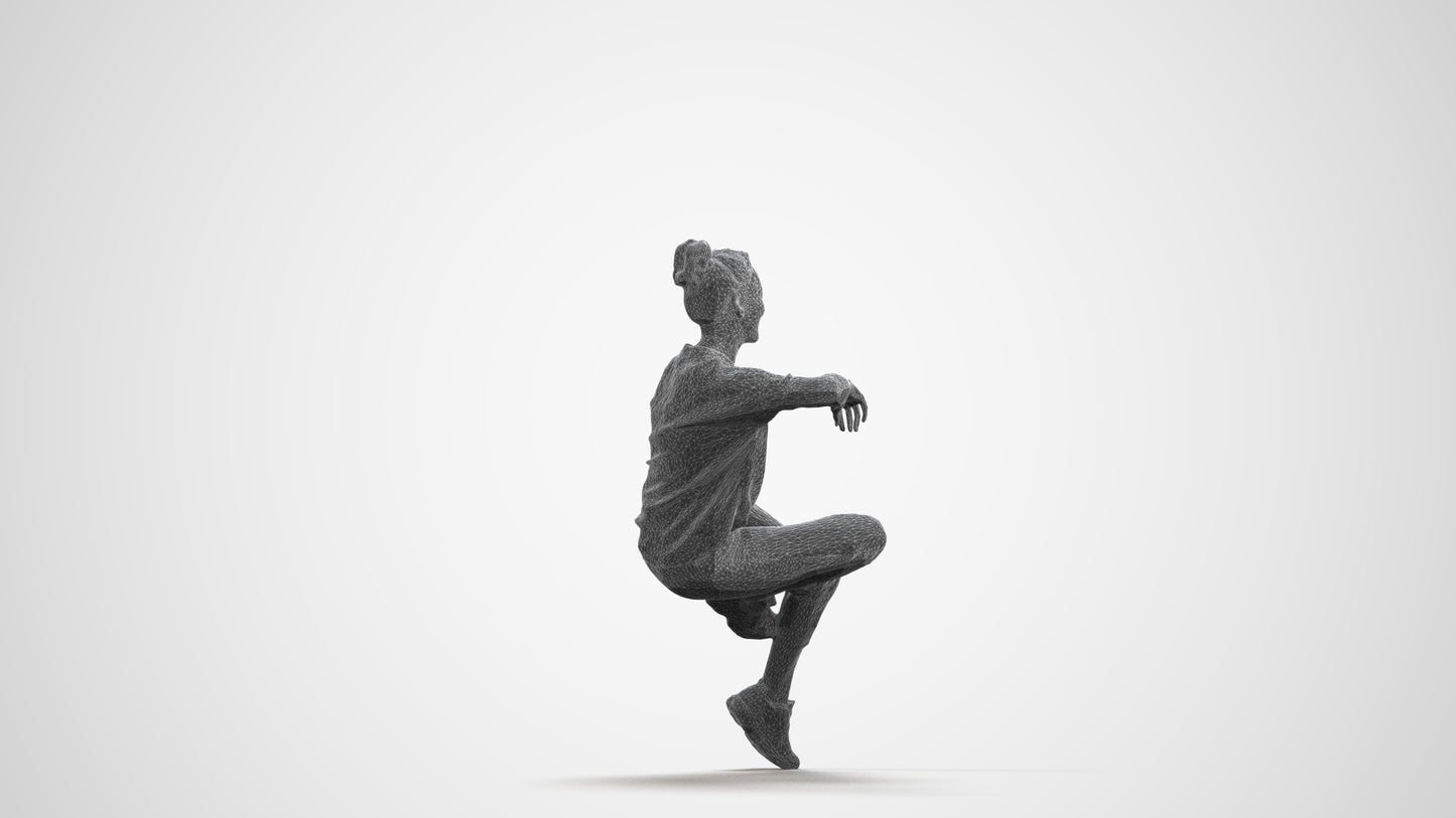 3D scanned woman sitting casual, photorealistic archviz people for Enscape and SketchUp, wireframe front view