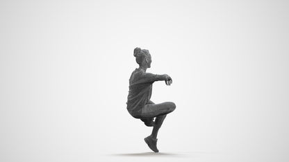 3D scanned woman sitting casual, photorealistic archviz people for Enscape and SketchUp, wireframe front view