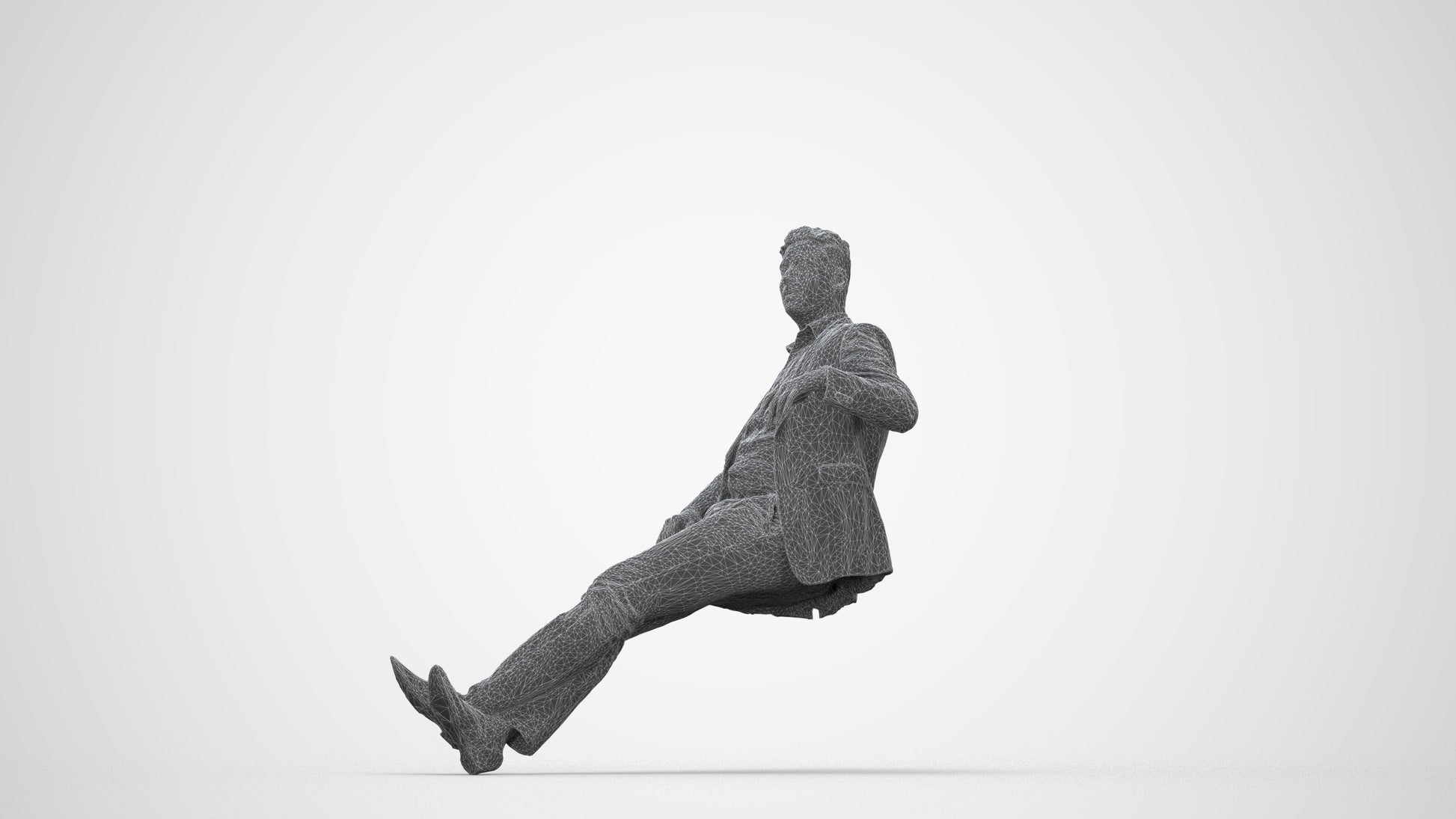 3D human model man business, photogrammetry scanned person for archviz, wireframe back view