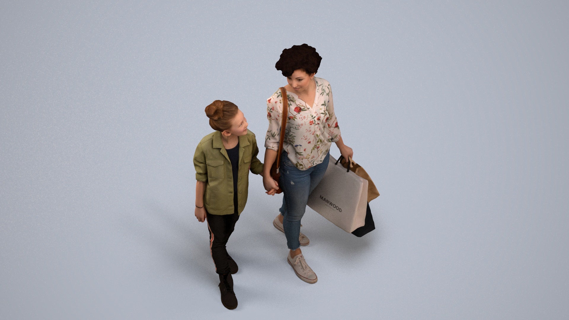 3D human model girl casual kids, photogrammetry scanned person for archviz, back view render