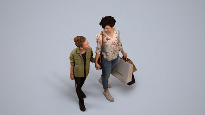 3D human model girl casual kids, photogrammetry scanned person for archviz, back view render