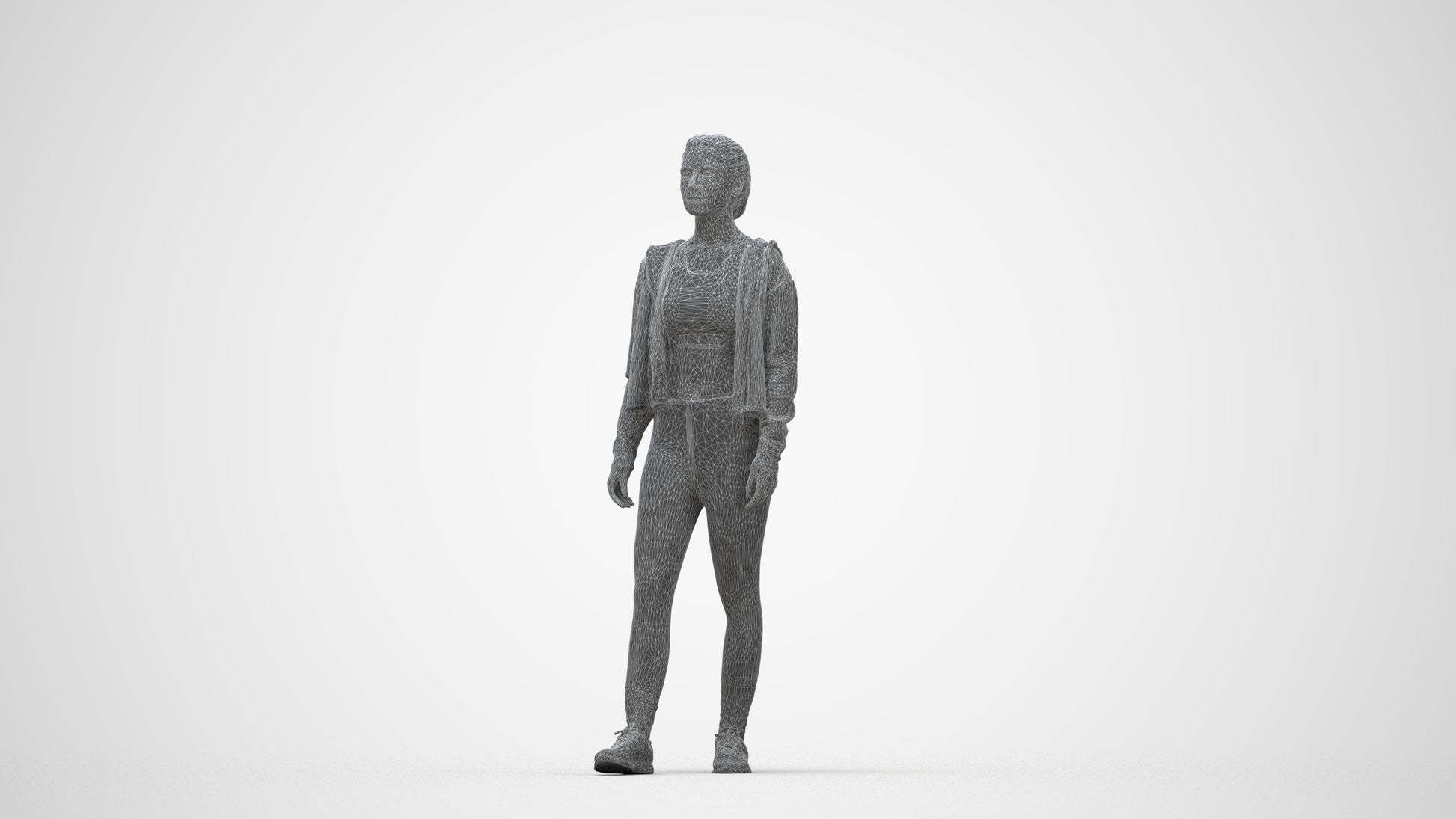 realistic 3D people woman sport, render-ready for V-Ray and Corona, FBX OBJ, wireframe back view