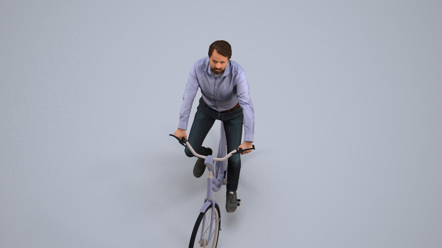 3D scanned man cycling business, photorealistic archviz people for Enscape and SketchUp, back view render