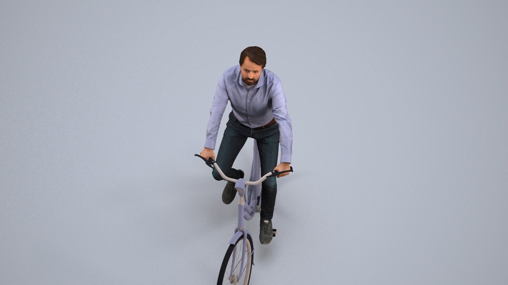 3D scanned man cycling business, photorealistic archviz people for Enscape and SketchUp, back view render
