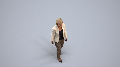 3D people model senior woman business walking, scanned human for 3ds Max rendering, back view render