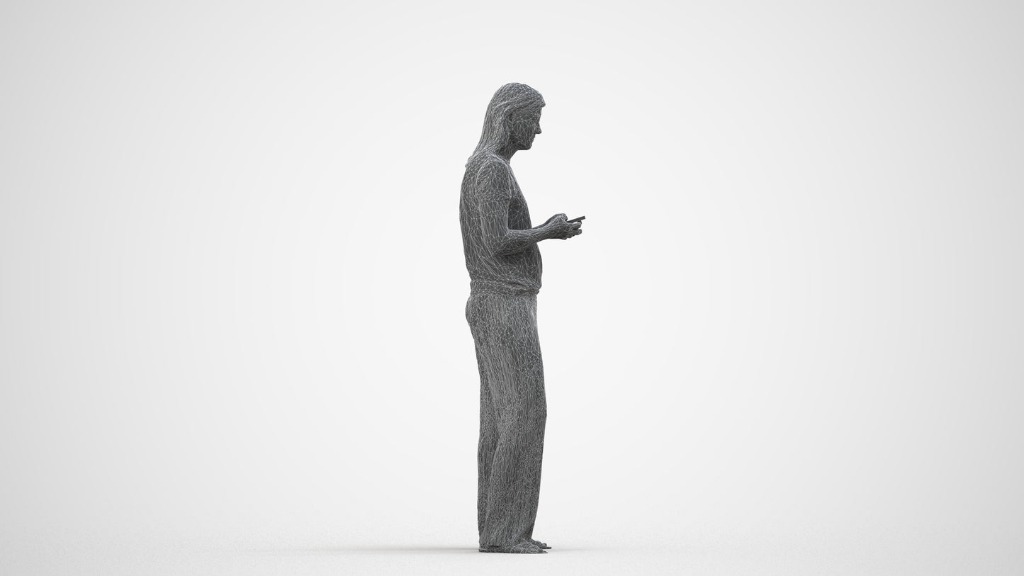 3D people model woman casual standing, scanned human for 3ds Max rendering, wireframe side view