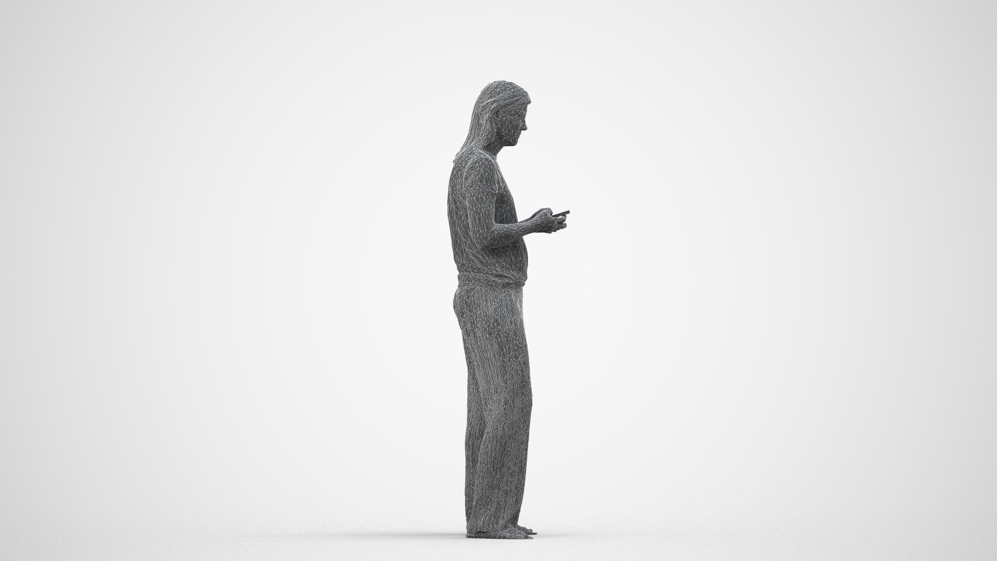 3D people model woman casual standing, scanned human for 3ds Max rendering, wireframe side view
