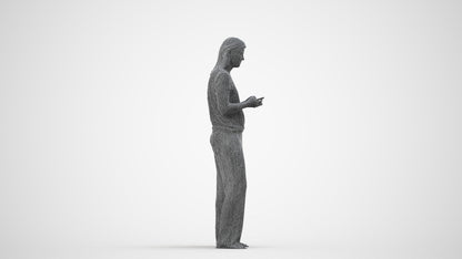 3D people model woman casual standing, scanned human for 3ds Max rendering, wireframe side view