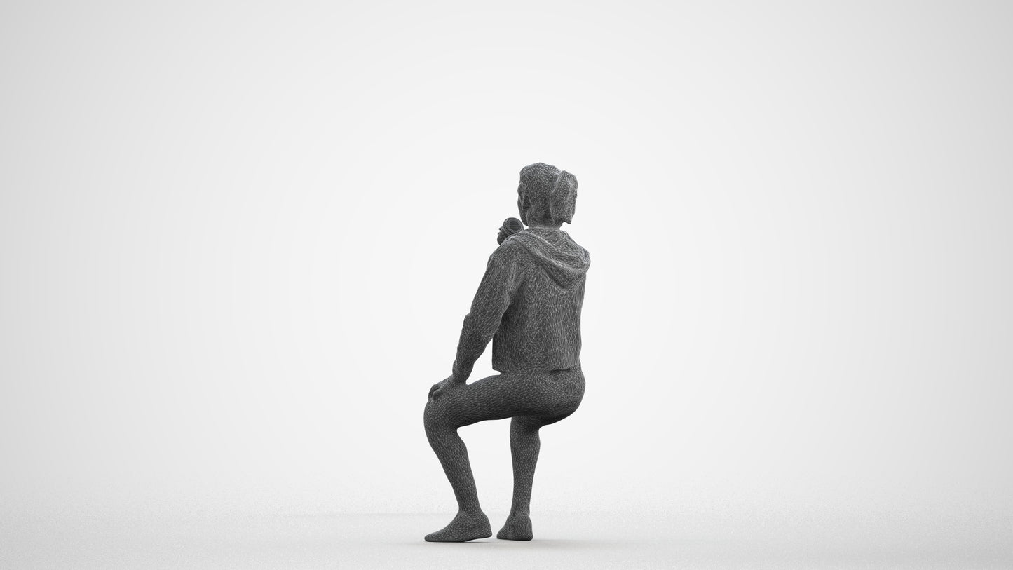 realistic 3D human woman sport, archviz people FBX OBJ for Blender, wireframe front view