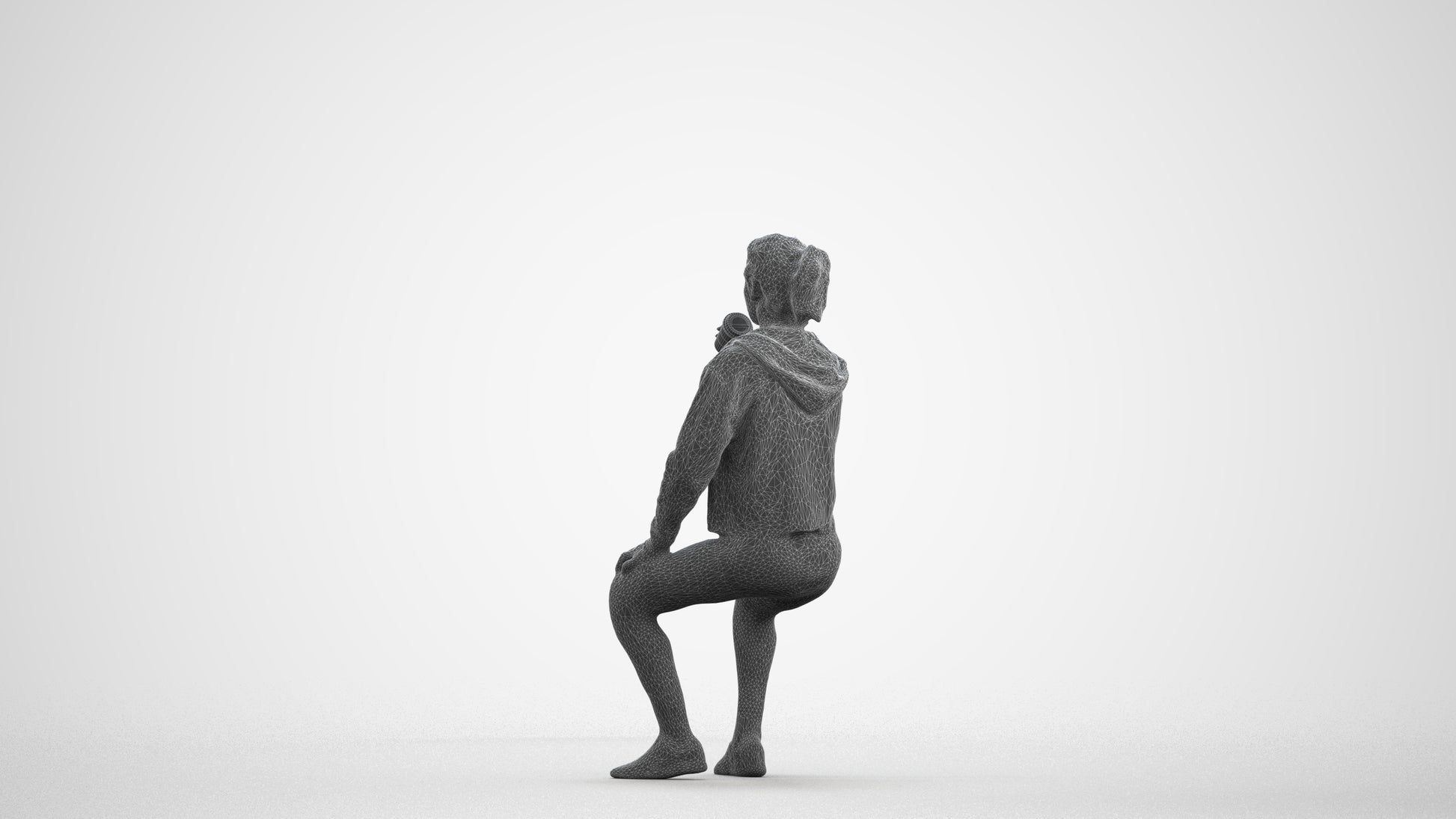 realistic 3D human woman sport, archviz people FBX OBJ for Blender, wireframe front view