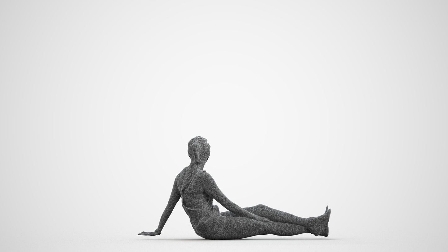 realistic 3D people woman casual sitting, render-ready for V-Ray and Corona, FBX OBJ, wireframe front view