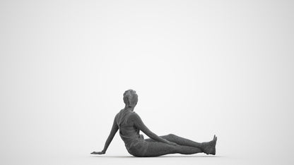 realistic 3D people woman casual sitting, render-ready for V-Ray and Corona, FBX OBJ, wireframe front view