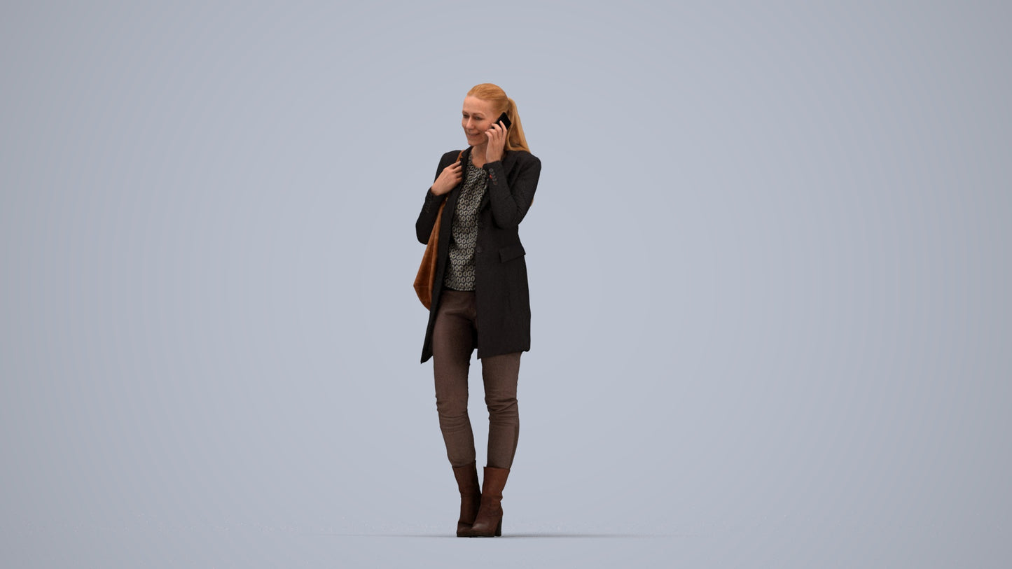 3D people model woman casual standing, scanned human for 3ds Max rendering, top-down view render