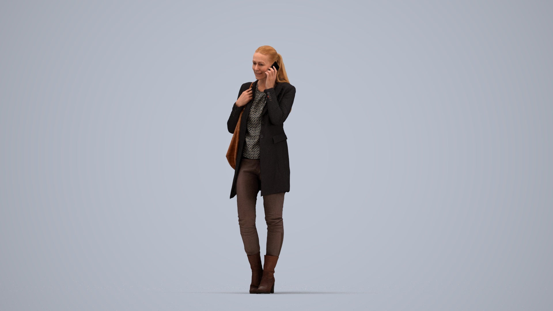3D people model woman casual standing, scanned human for 3ds Max rendering, top-down view render