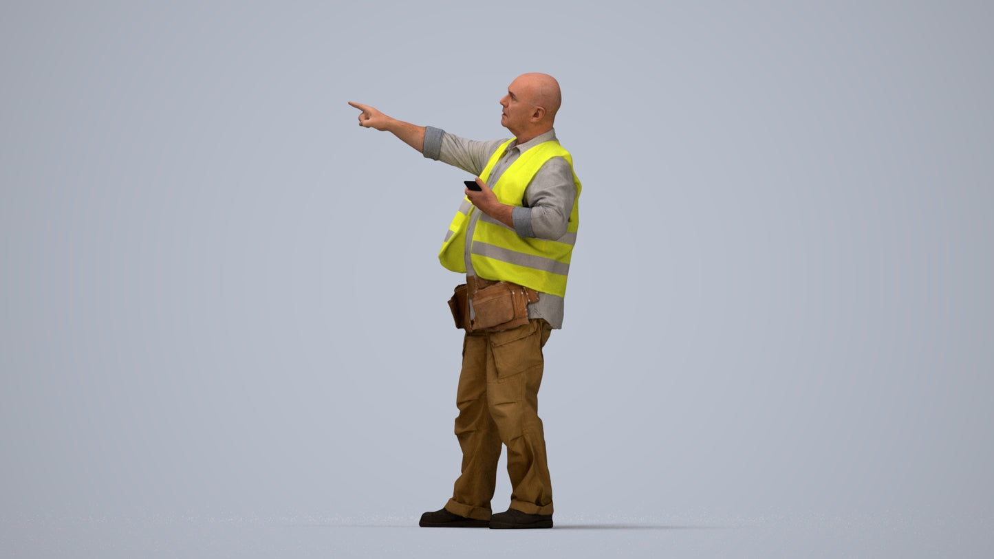 realistic 3D senior man standing, scanned archviz people for Blender and 3ds Max, top-down view render
