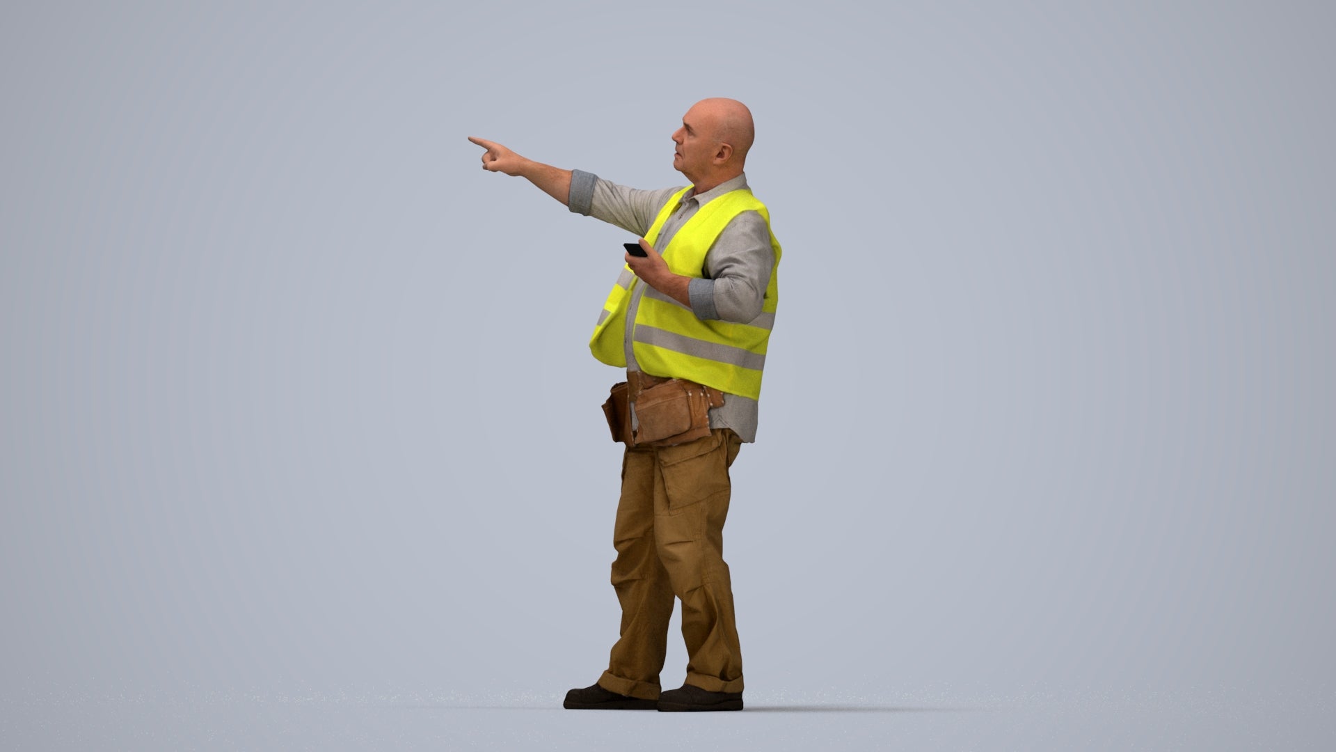 realistic 3D senior man standing, scanned archviz people for Blender and 3ds Max, top-down view render