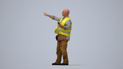 realistic 3D senior man standing, scanned archviz people for Blender and 3ds Max, top-down view render