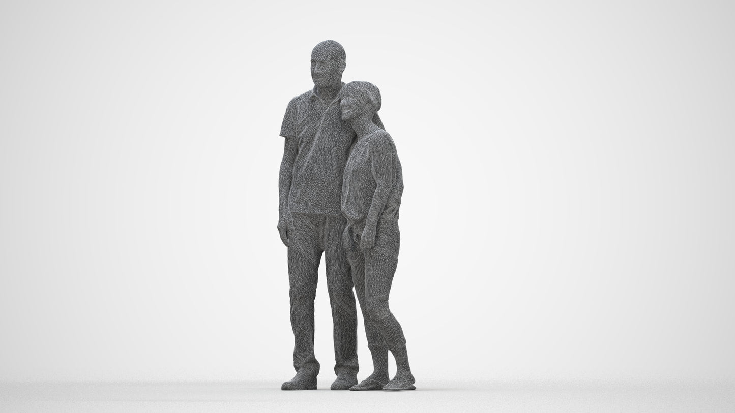 scanned 3D senior woman standing, photogrammetry people for Enscape and V-Ray, wireframe back view