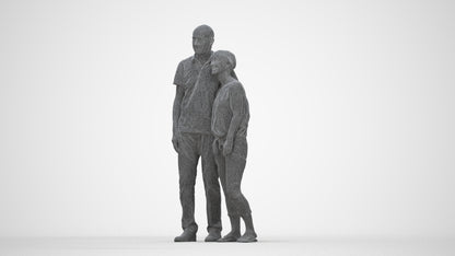 scanned 3D senior woman standing, photogrammetry people for Enscape and V-Ray, wireframe back view