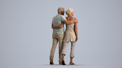 realistic 3D human senior woman casual couple, archviz people FBX OBJ for Blender, front view render