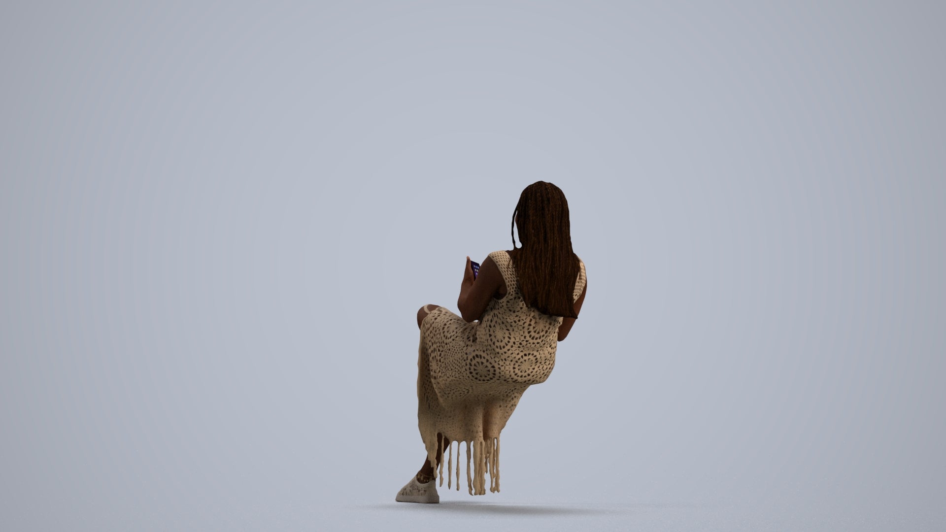 realistic 3D human woman casual sitting, archviz people FBX OBJ for Blender, front view render
