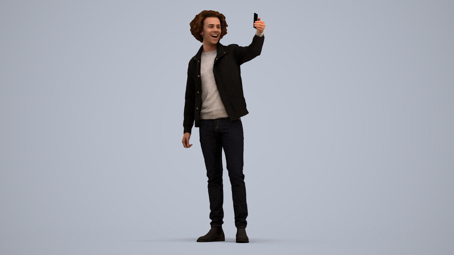 3D people model man casual standing, scanned human for 3ds Max rendering, standing pose render