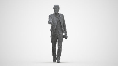 3D human model man casual walking, photogrammetry scanned person for archviz, three-quarter front view render
