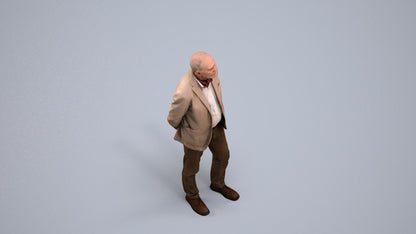 realistic 3D human senior man business standing, archviz people FBX OBJ for Blender, back view render