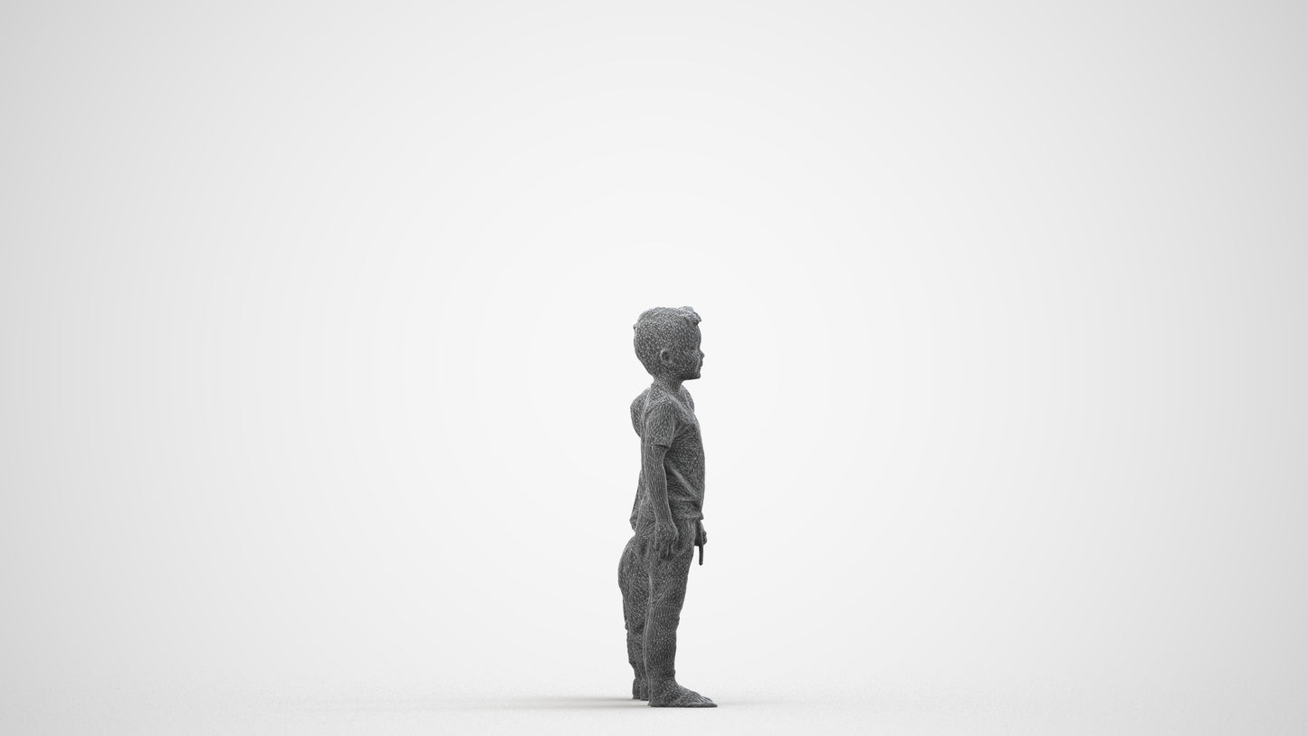 3D people model boy casual kids, scanned human for 3ds Max rendering, wireframe side view