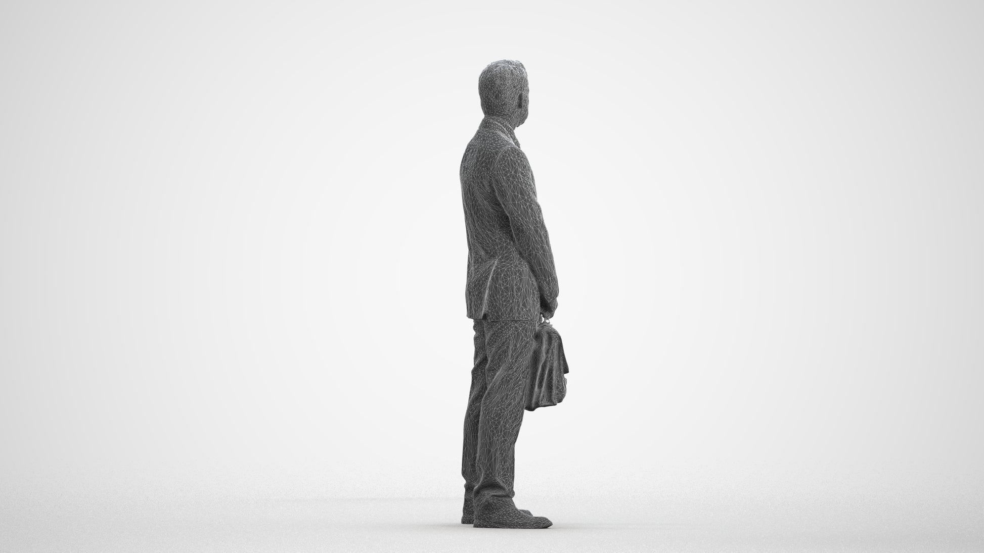 realistic 3D man business, scanned archviz people for Blender and 3ds Max, wireframe front view