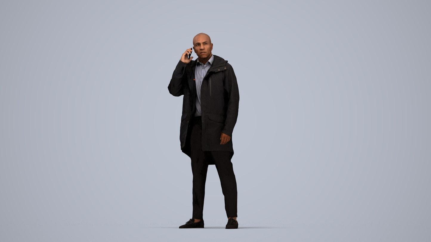 photogrammetry 3D man business standing, realistic human model archviz FBX, top-down view render