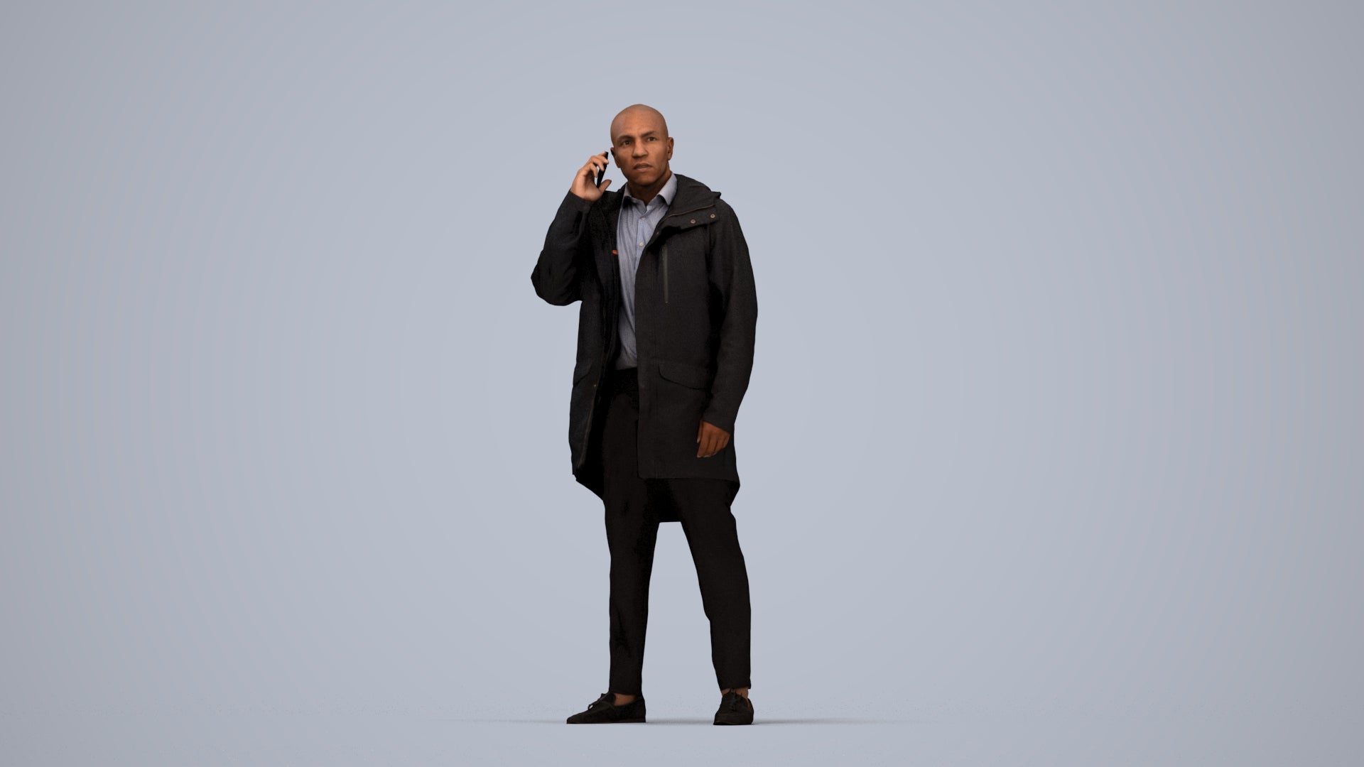 photogrammetry 3D man business standing, realistic human model archviz FBX, top-down view render