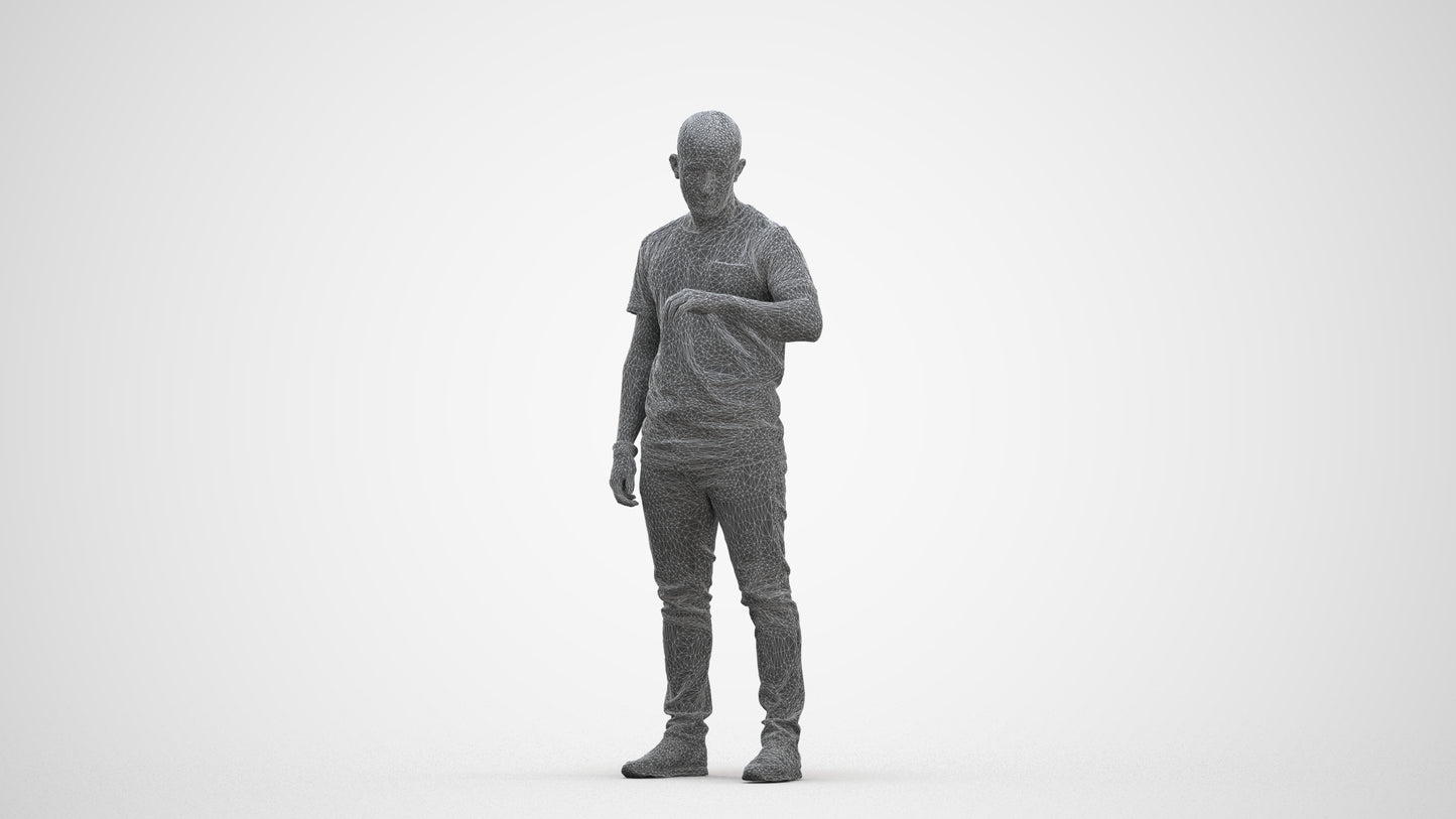 3D people model man casual standing, scanned human for 3ds Max rendering, three-quarter front view render