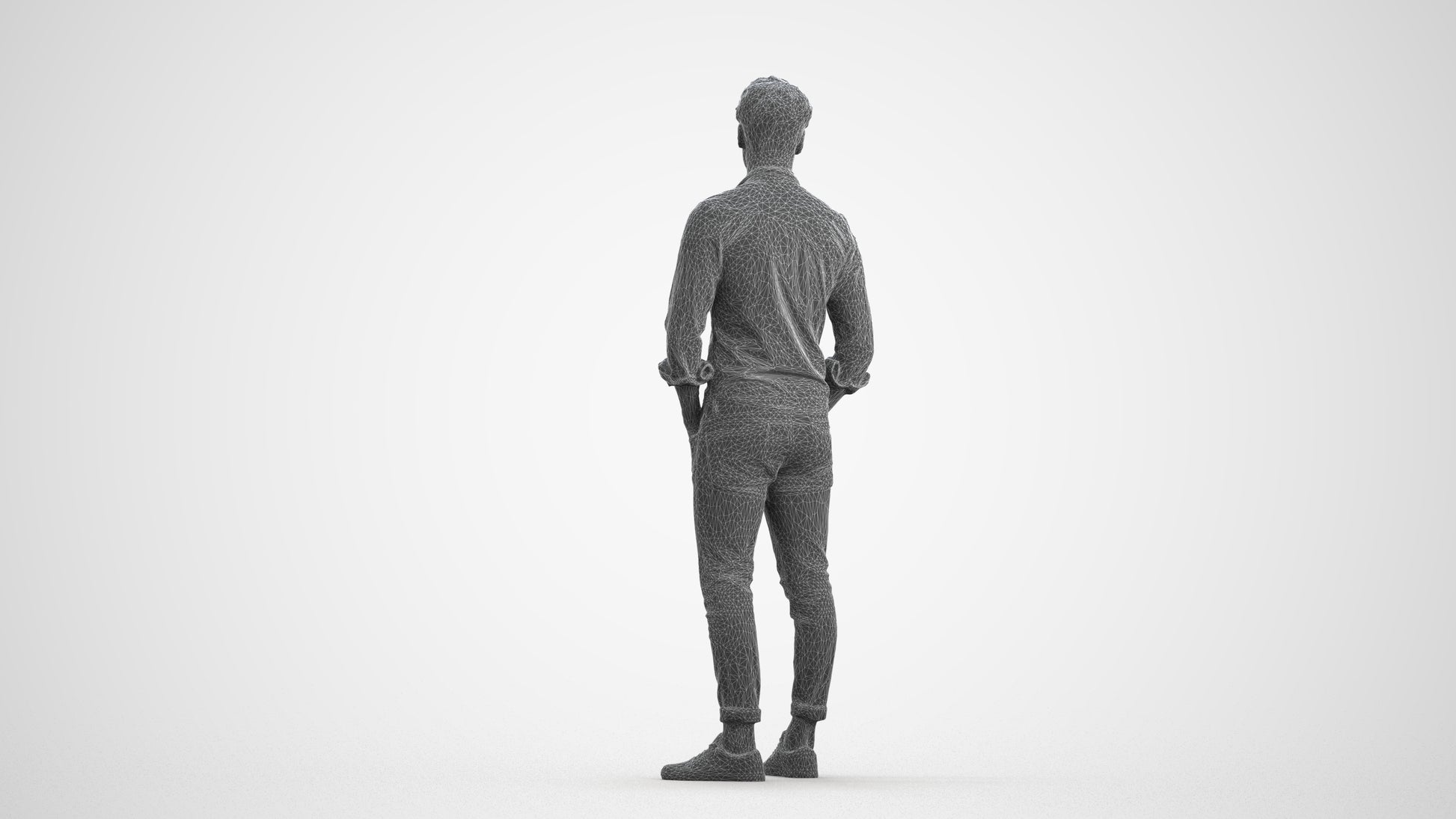 3D scanned man mix casual, photorealistic archviz people for Enscape and SketchUp, wireframe front view