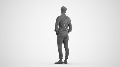 3D scanned man mix casual, photorealistic archviz people for Enscape and SketchUp, wireframe front view
