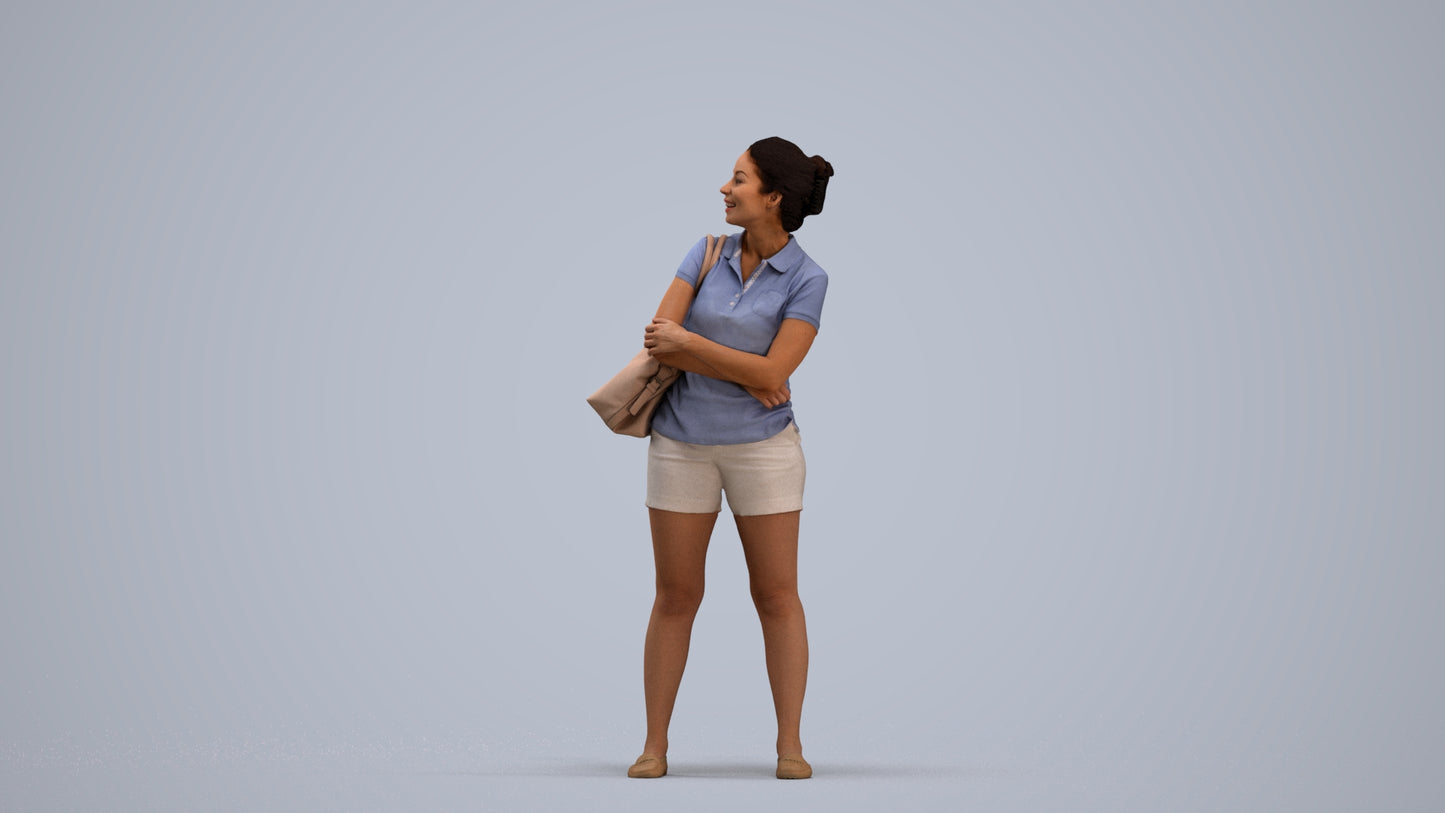 3D people model woman casual standing, scanned human for 3ds Max rendering, standing pose render