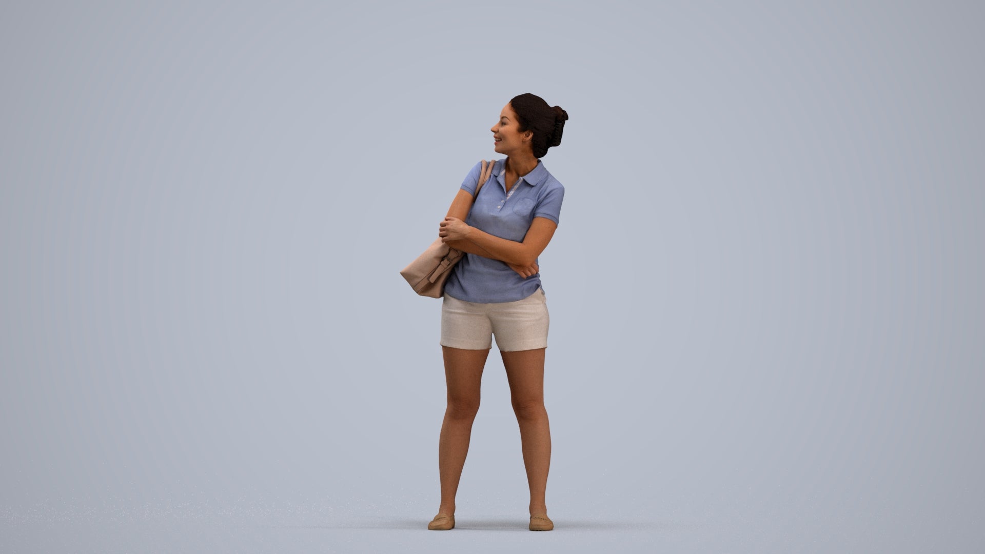 3D people model woman casual standing, scanned human for 3ds Max rendering, standing pose render