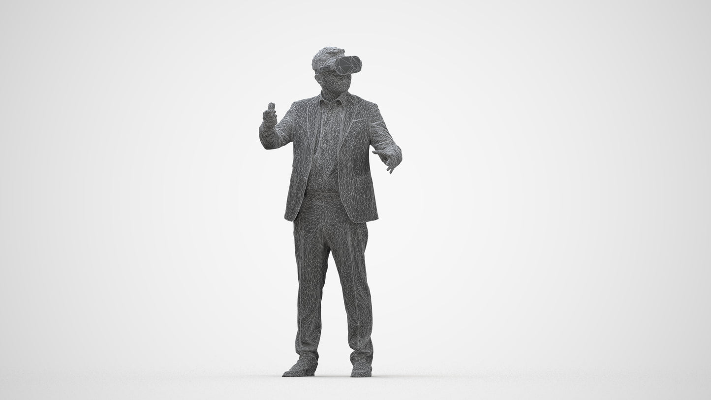 3D scanned man standing business, photorealistic archviz people for Enscape and SketchUp, wireframe back view