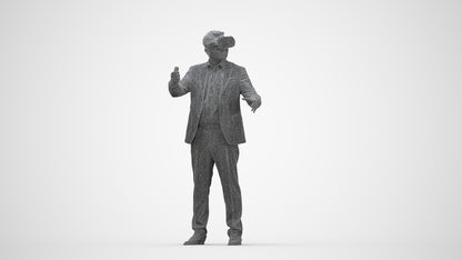 3D scanned man standing business, photorealistic archviz people for Enscape and SketchUp, wireframe back view