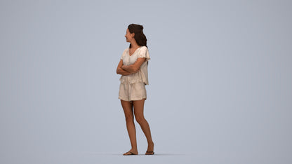 3D people model woman casual walking, scanned human for 3ds Max rendering, top-down view render