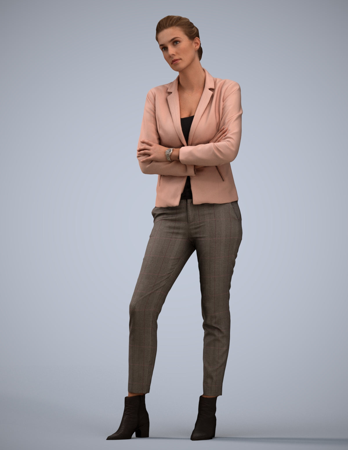 3D human model woman business, photogrammetry scanned person for archviz