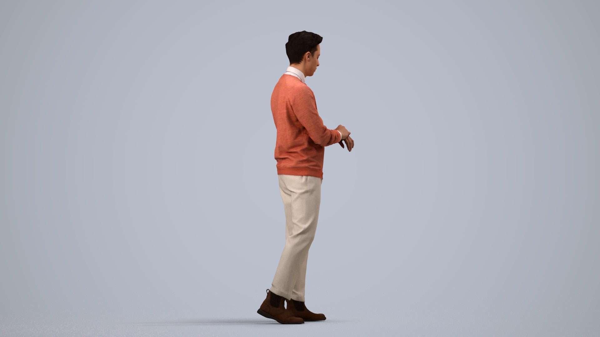 3D people model man casual walking, scanned human for 3ds Max rendering, side view render