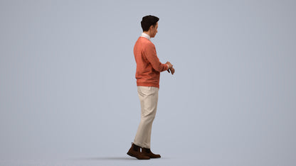 3D people model man casual walking, scanned human for 3ds Max rendering, side view render
