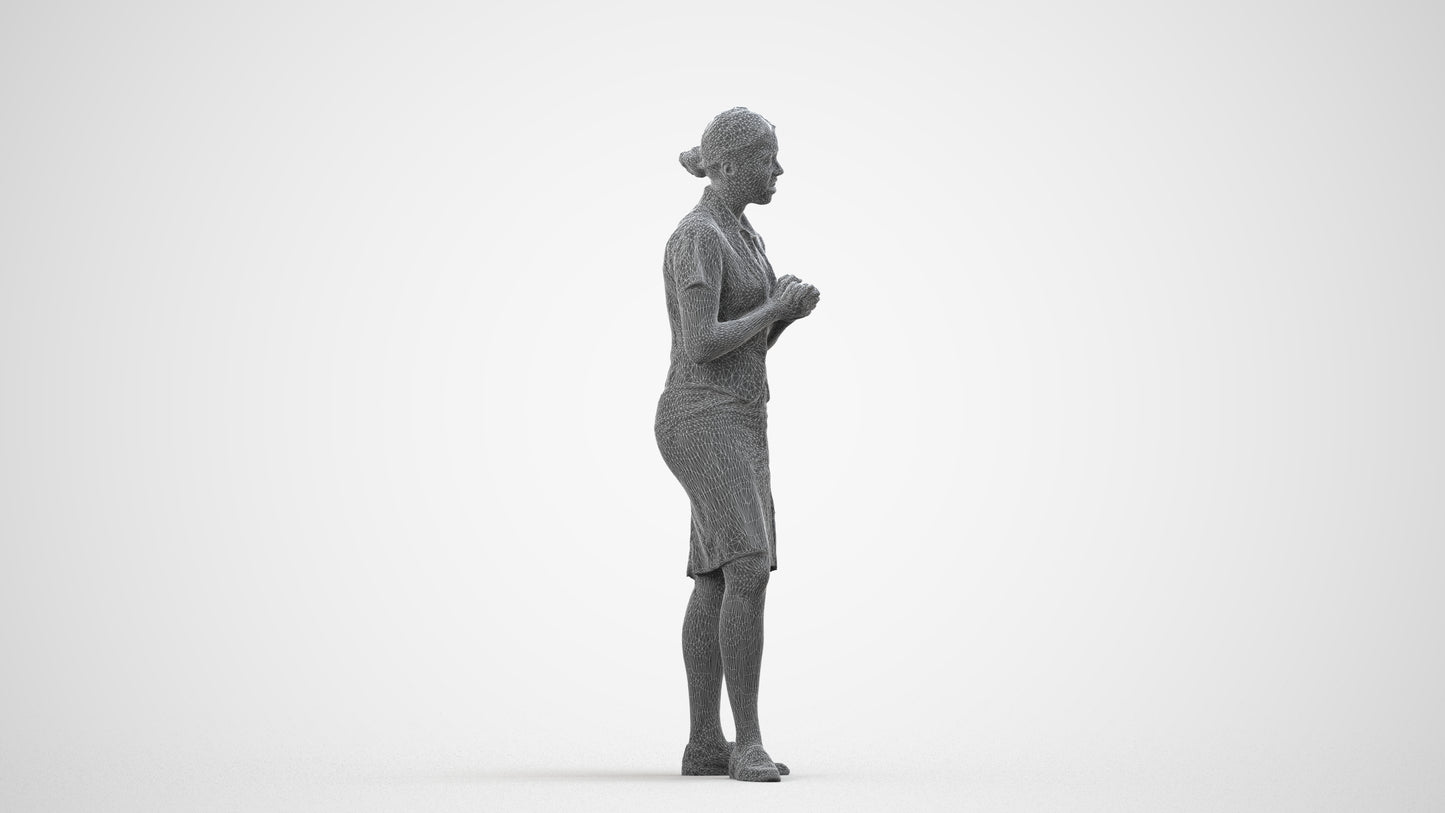 realistic 3D people woman hospitality, render-ready for V-Ray and Corona, FBX OBJ, wireframe side view