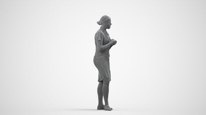 realistic 3D people woman hospitality, render-ready for V-Ray and Corona, FBX OBJ, wireframe side view