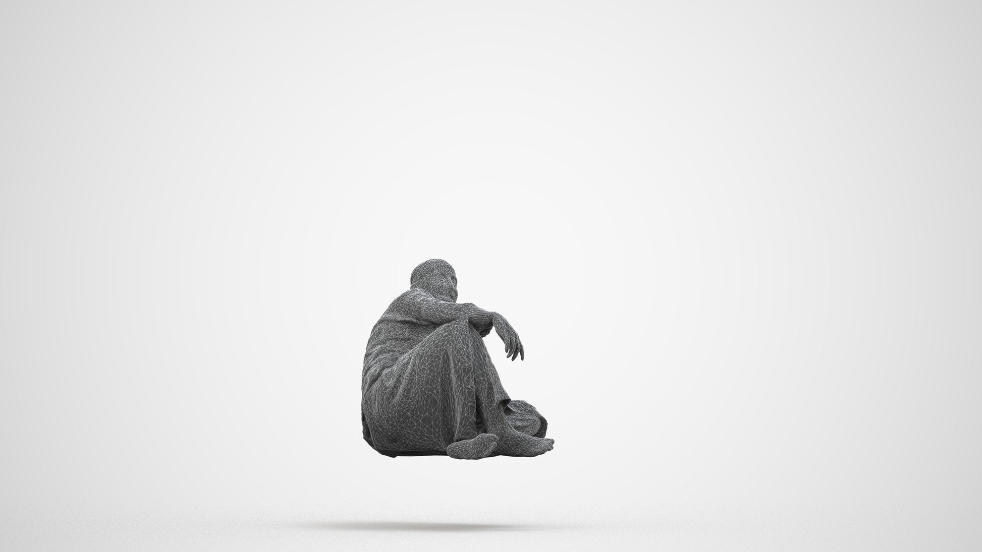 3D people model man casual sitting, scanned human for 3ds Max rendering, wireframe side view